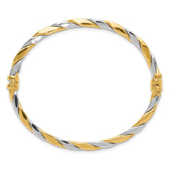 14K Two-tone Polished and Twisted 3.50mm Hinged Oval Bangle Bracelet