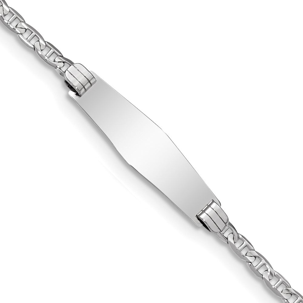 14k White Gold Polished Semi-Solid Chain/Solid Plate Anchor Link Soft Diamond Shape 25.5x7.8mm Plate 8 inch ID Bracelet