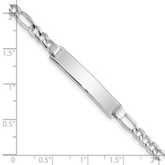 14K White Gold Polished Semi-Solid Chain/Solid Plate Figaro Link 33.5x6.5mm Plate 7 inch ID Bracelet