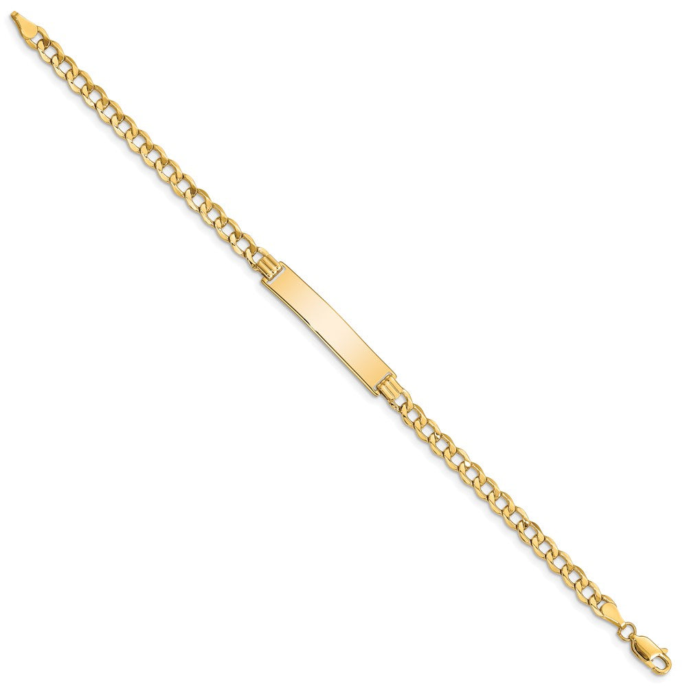 14k Polished Semi-Solid Chain/Solid Plate Curb Link 33x6.75mm Plate 8 inch ID Bracelet