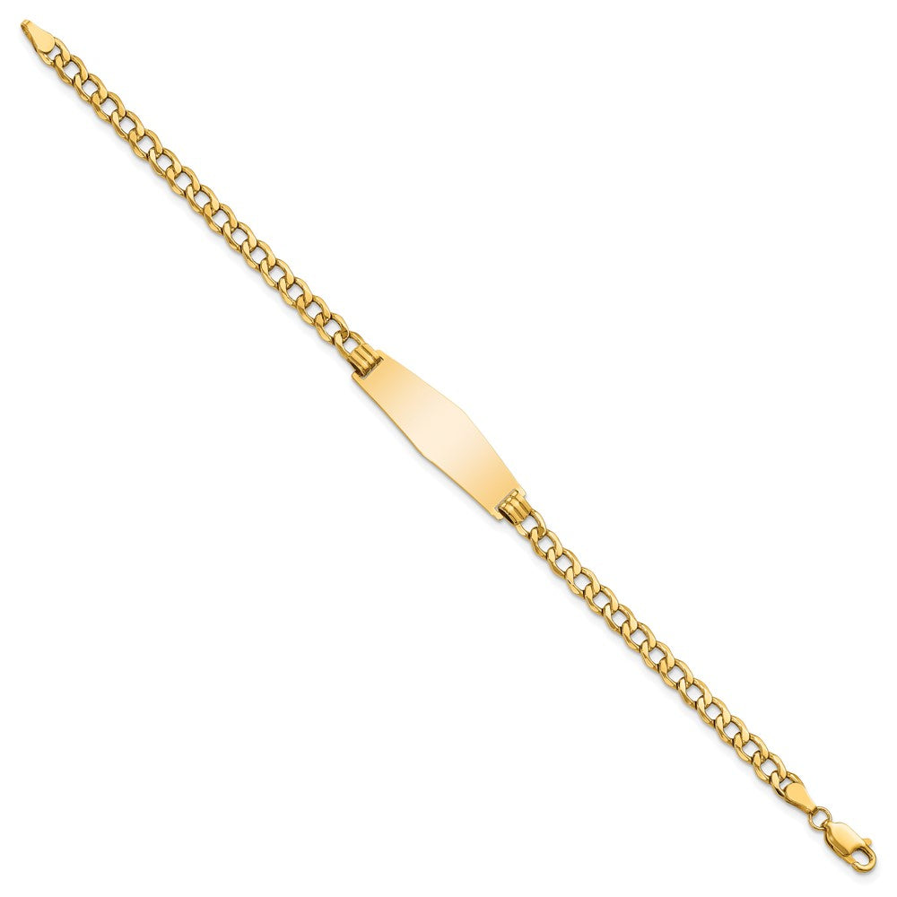 14k Polished Semi-solid Chain/Solid Plate Curb Link Soft Diamond Shape 28x9.5mm Plate 7 inch ID Bracelet