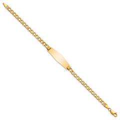 14k Polished Semi-solid Chain/Solid Plate Curb Link Soft Diamond Shape 28x9.5mm Plate 7 inch ID Bracelet