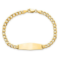 14k Polished Semi-solid Chain/Solid Plate Curb Link Soft Diamond Shape 28x9.5mm Plate 7 inch ID Bracelet