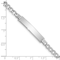 14k White Gold Polished Semi-Solid Chain/Solid Plate Curb Link 33x6.75mm Plate 8 inch ID Bracelet