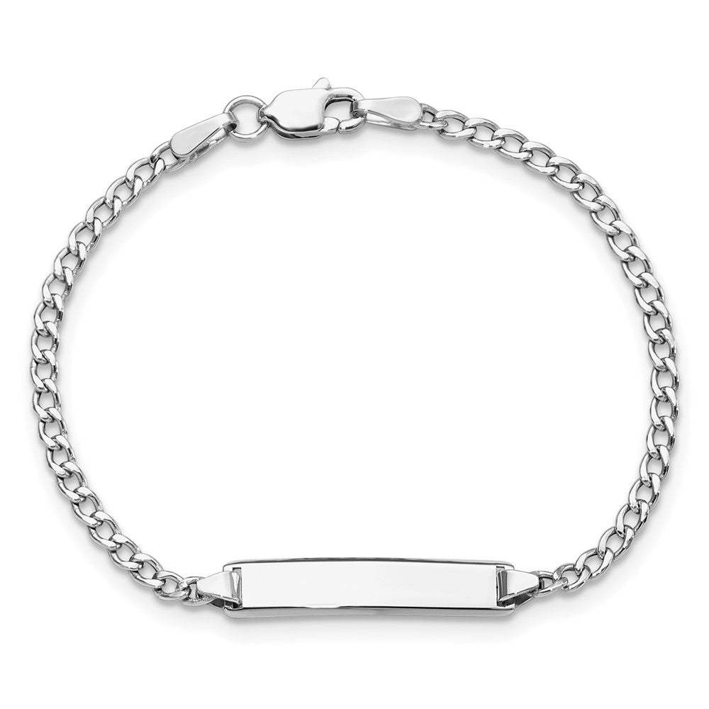 14k White Gold Polished Semi-Solid Chain/Solid Plate Cuban Link 20x4.5mm Plate 6 inch Baby/Child ID Bracelet
