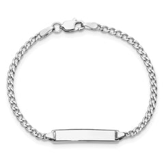 14k White Gold Polished Semi-Solid Chain/Solid Plate Cuban Link 20x4.5mm Plate 6 inch Baby/Child ID Bracelet