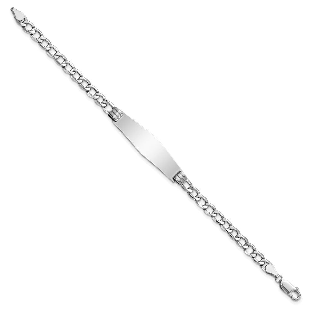 14k White Gold Polished Semi-Solid Chain/Solid Plate Cuban Link Soft Diamond Shape 34x10mm Plate 8 inch ID Bracelet