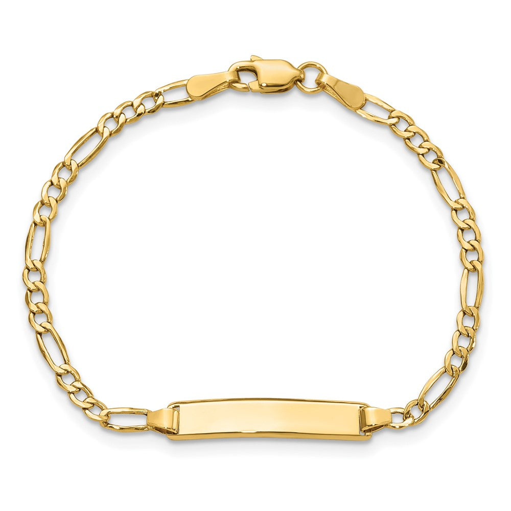 14k Polished Semi-Solid Chain/Solid Plate Figaro Link 19.5x4.5mm Plate 7 inch ID Bracelet