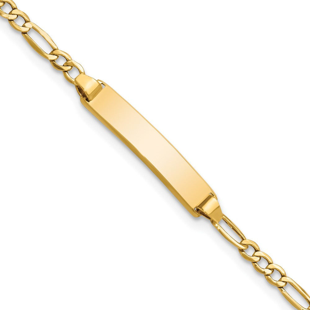 14k Polished Semi-Solid Chain/Solid Plate Figaro Link 19.5x4.5mm Plate 7 inch ID Bracelet