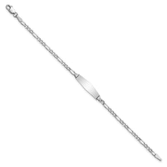 14k White Gold Polished Semi-Solid Chain/Solid Plate Figaro Link Soft Diamond Shape 20x5.5mm Plate 6 inch Baby/Child ID Bracelet
