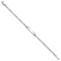 14k White Gold Polished Semi-Solid Chain/Solid Plate Figaro Link 20.5x4.5mm Plate 7 inch ID Bracelet