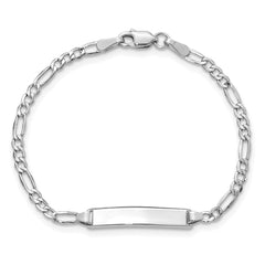 14k White Gold Polished Semi-Solid Chain/Solid Plate Figaro Link 19.5x4.5mm Plate 6 inch Baby/Child ID Bracelet