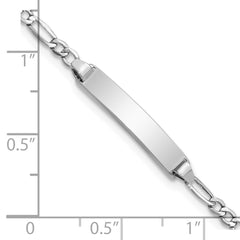 14k White Gold Polished Semi-Solid Chain/Solid Plate Figaro Link 19.5x4.5mm Plate 6 inch Baby/Child ID Bracelet