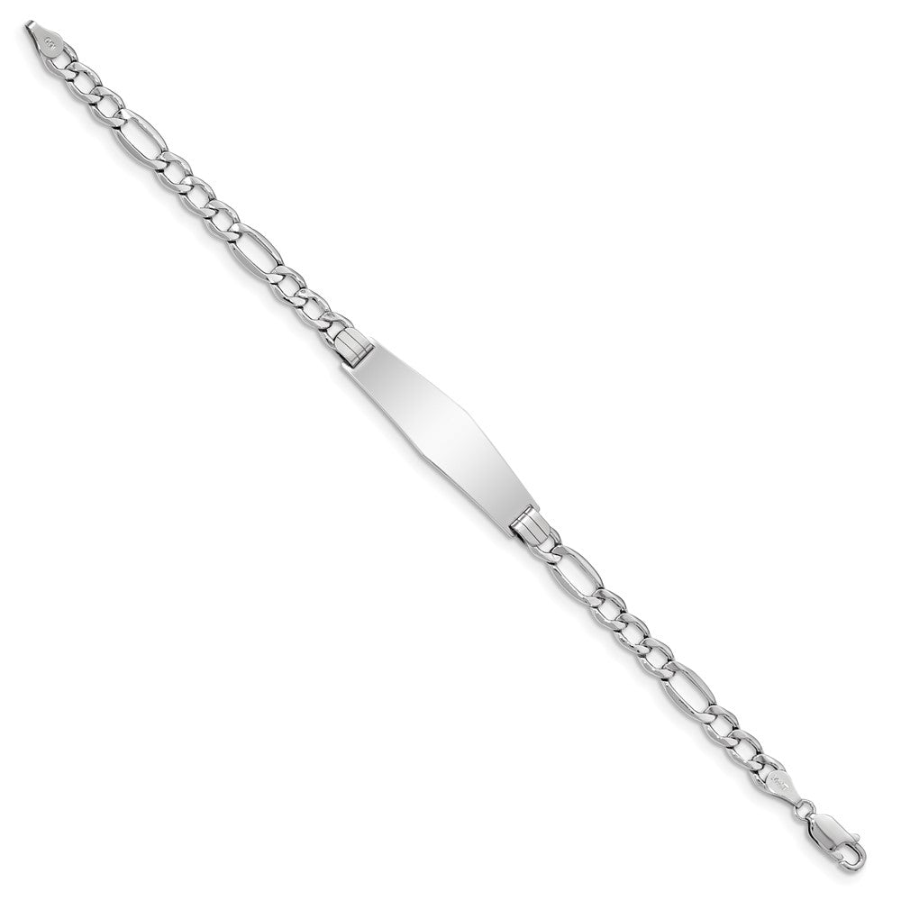 14K White Gold Polished Semi-Solid Chain/Solid Plate Figaro Link Soft Diamond Shape 34x10mm Plate 8 inch ID Bracelet