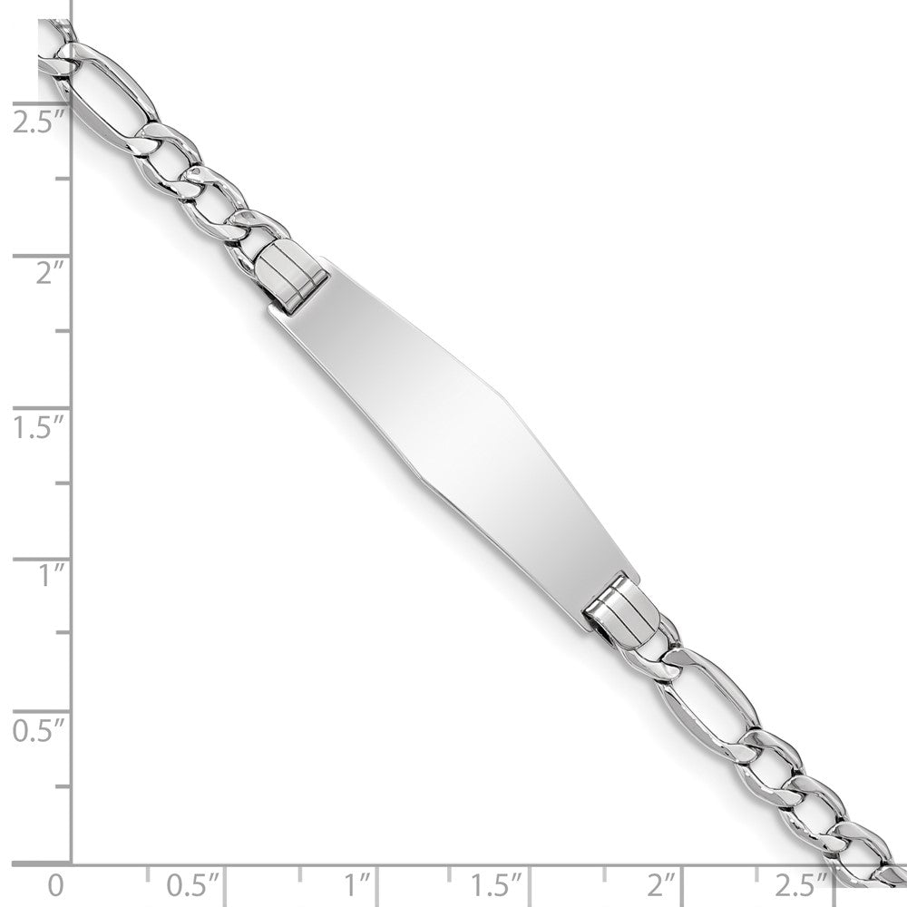 14K White Gold Polished Semi-Solid Chain/Solid Plate Figaro Link Soft Diamond Shape 34x10mm Plate 8 inch ID Bracelet