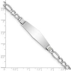 14K White Gold Polished Semi-Solid Chain/Solid Plate Figaro Link Soft Diamond Shape 34x10mm Plate 8 inch ID Bracelet