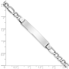 14K White Gold Polished Semi-Solid Chain/Solid Plate Figaro Link 35x7mm Plate 8 inch ID Bracelet
