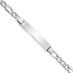 14K White Gold Polished Semi-Solid Chain/Solid Plate Figaro Link 35x7mm Plate 8 inch ID Bracelet