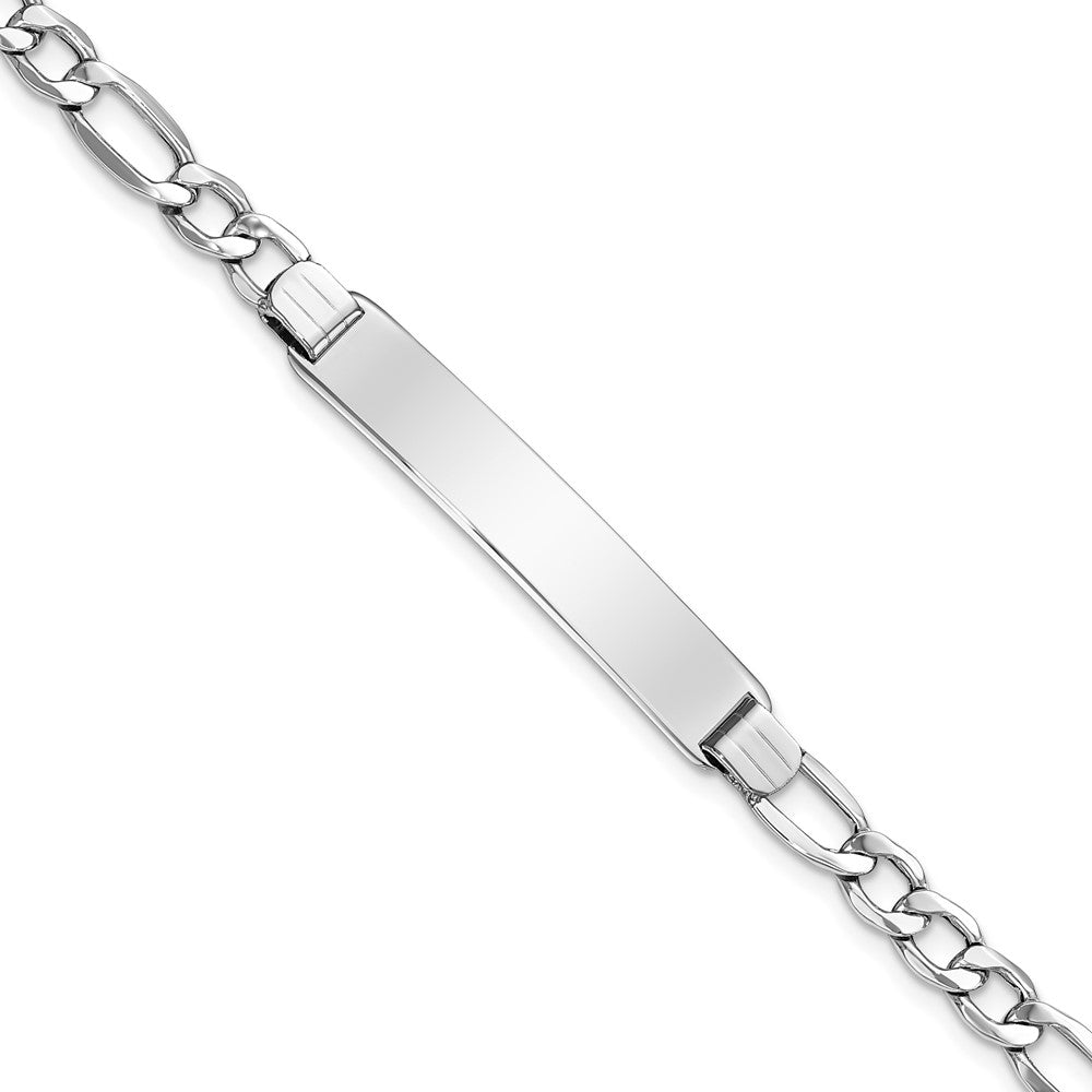 14K White Gold Polished Semi-Solid Chain/Solid Plate Figaro Link 35x7mm Plate 7 inch ID Bracelet