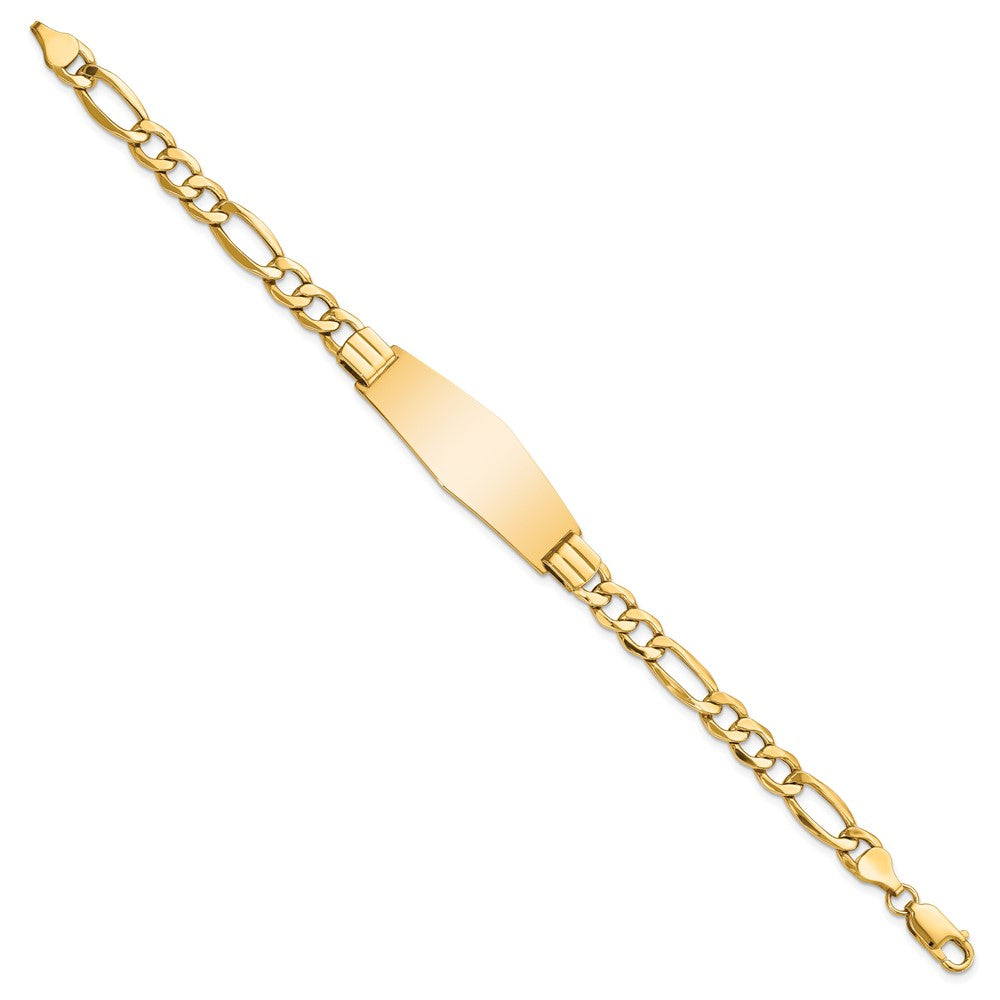 14k Polished Semi-Solid Chain/Solid Plate Figaro Link Soft Diamond Shape 39x14mm Plate 8 inch ID Bracelet