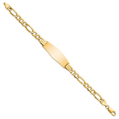 14k Polished Semi-Solid Chain/Solid Plate Figaro Link Soft Diamond Shape 39x14mm Plate 8 inch ID Bracelet
