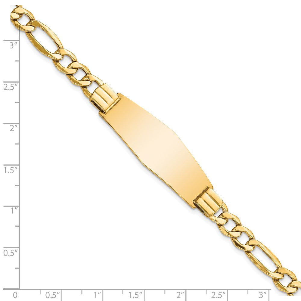 14k Polished Semi-Solid Chain/Solid Plate Figaro Link Soft Diamond Shape 39x14mm Plate 8 inch ID Bracelet