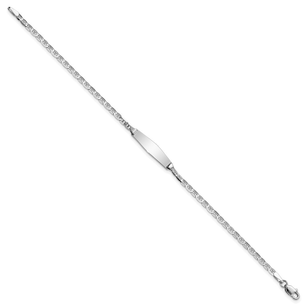 14k White Gold Polished Semi-Solid Chain/Solid Plate Anchor Link Soft Diamond Shape 20x5.5mm Plate 6 inch Baby/Child ID Bracelet