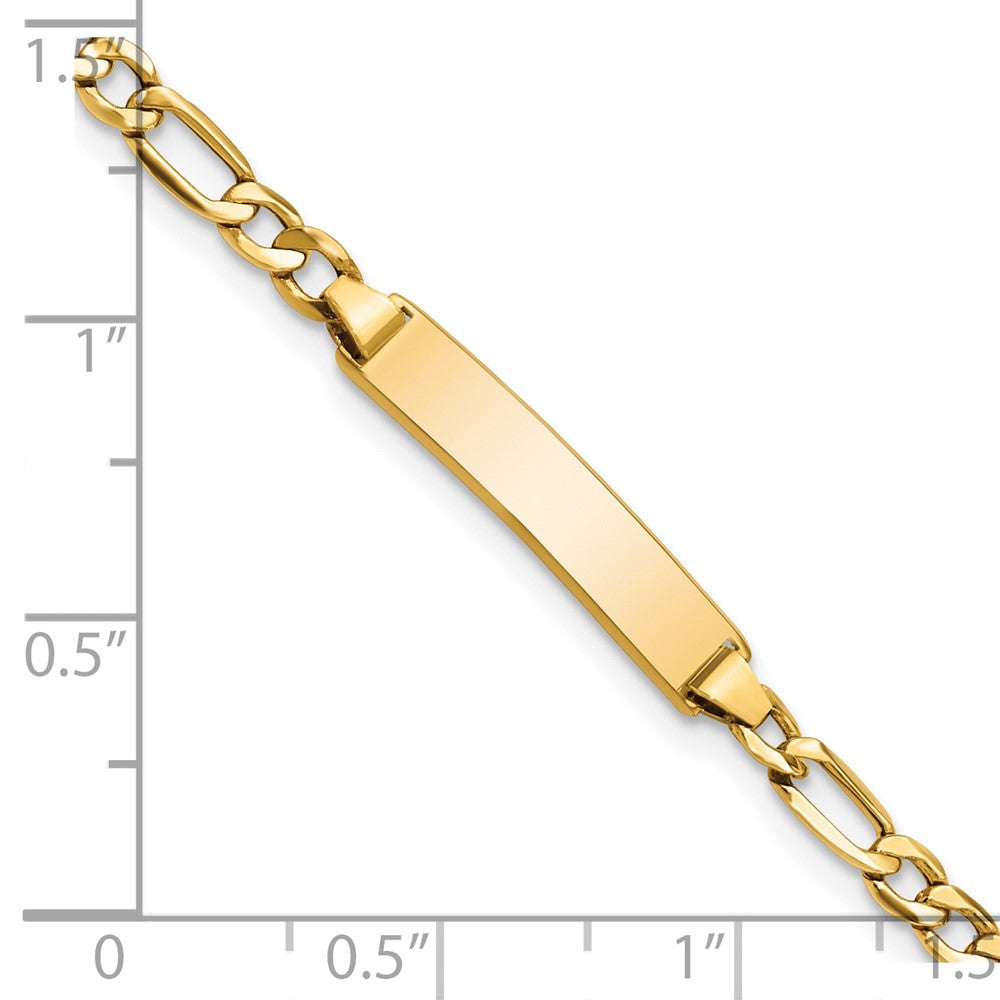 14k Polished Semi-Solid Chain/Solid Plate Figaro Link 20.3x4.4mm Plate 6 inch Baby/Child ID Bracelet
