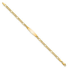 14k Polished Semi-Solid Chain/Solid Plate Figaro Link Soft Diamond Shape 19.5x5.5mm Plate 6 inch Baby/Child ID Bracelet - 2
