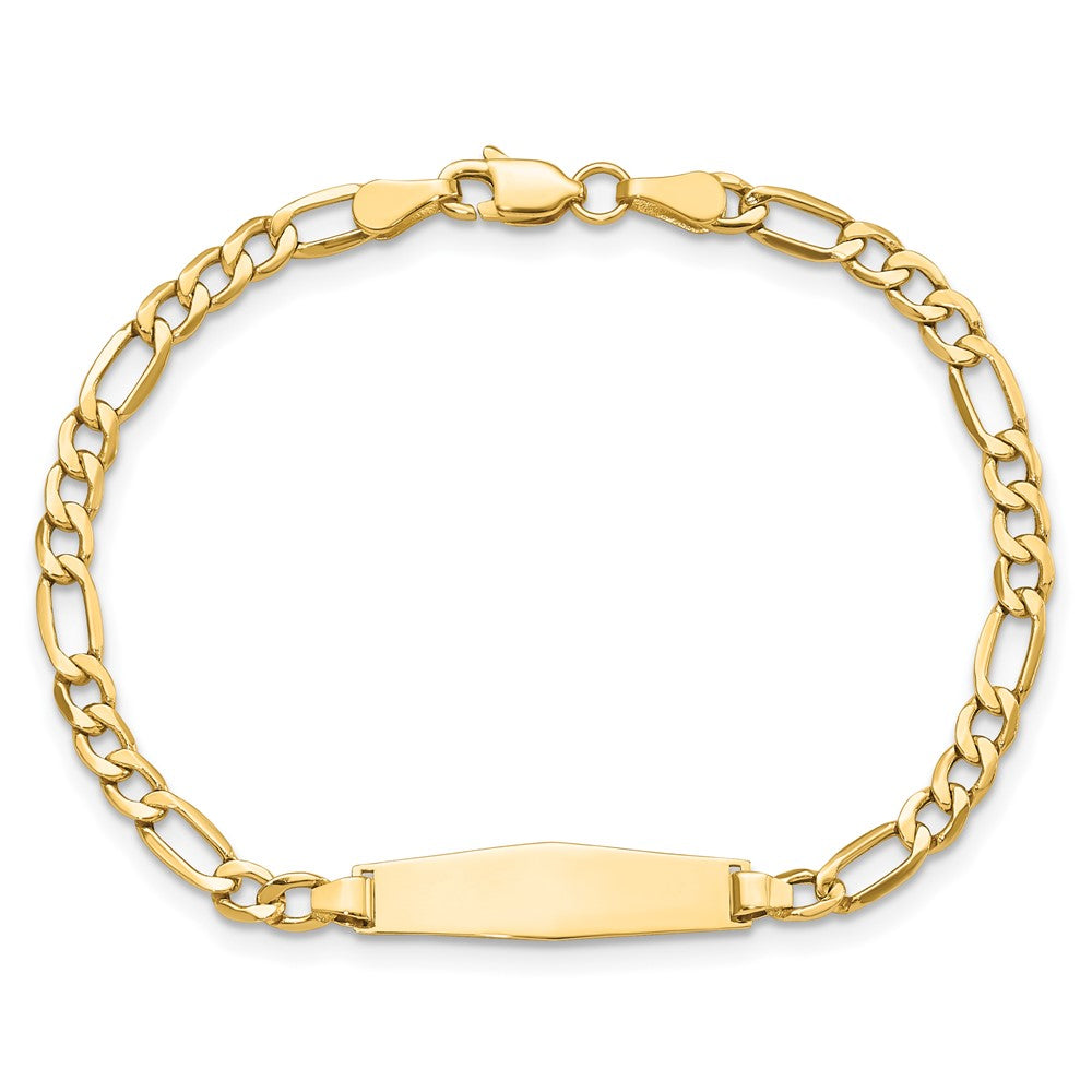 14k Polished Semi-Solid Chain/Solid Plate Figaro Link Soft Diamond Shape 19.5x5.5mm Plate 6 inch Baby/Child ID Bracelet - 2