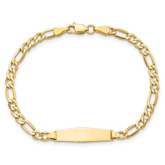 14k Polished Semi-Solid Chain/Solid Plate Figaro Link Soft Diamond Shape 19.5x5.5mm Plate 7 inch ID Bracelet - 2