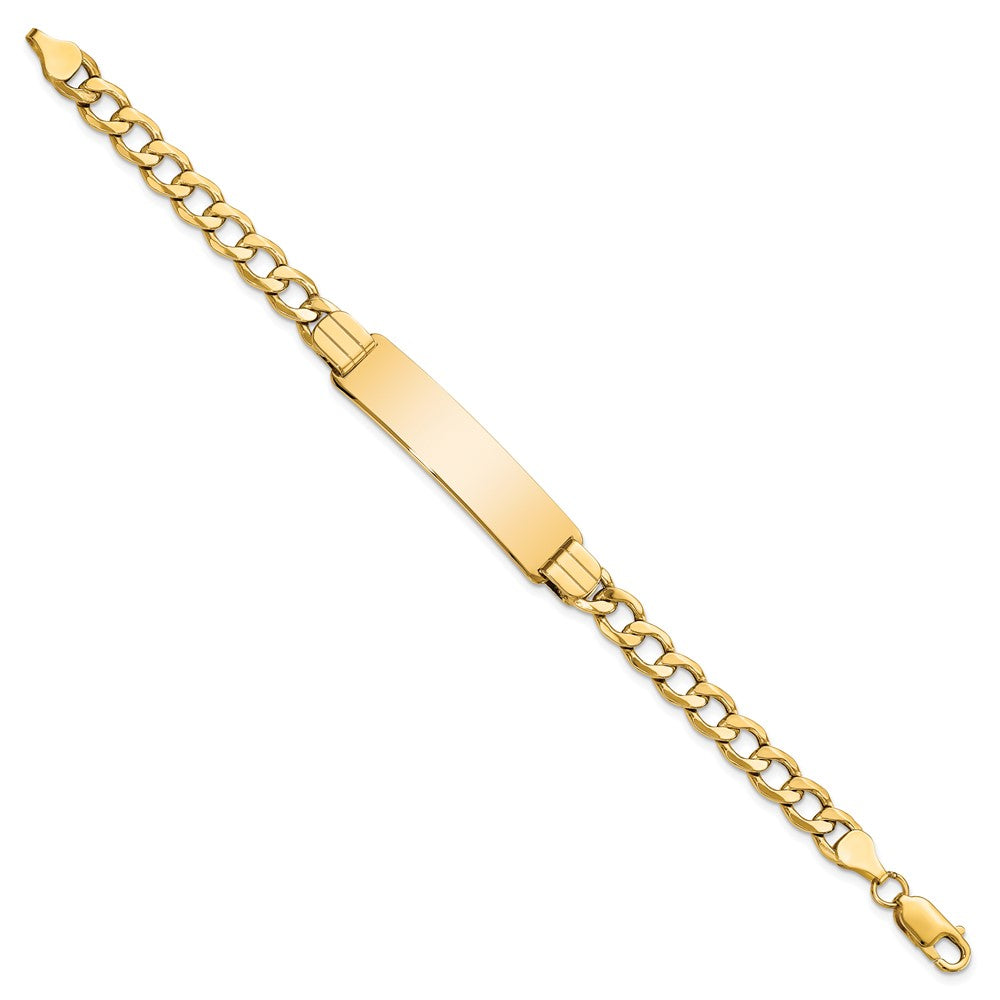14k Polished Semi-Solid Chain/Solid Plate Curb Link 37.5x10mm Plate 8 inch ID Bracelet