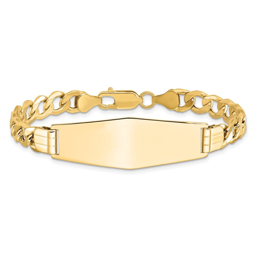 14k Polished Semi-Solid Chain/Solid Plate Curb Link Soft Diamond Shape 39x14mm Plate 7 inch ID Bracelet - 2