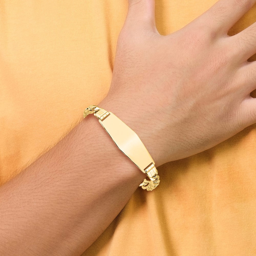 14k Polished Semi-Solid Chain/Solid Plate Curb Link Soft Diamond Shape 39x14mm Plate 7 inch ID Bracelet - 2