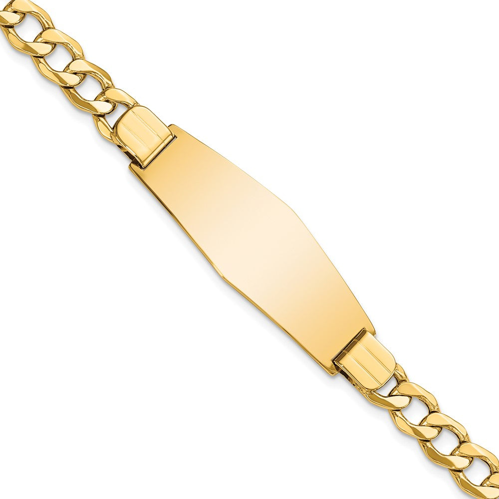 14k Polished Semi-Solid Chain/Solid Plate Curb Link Soft Diamond Shape 39x14mm Plate 8 inch ID Bracelet
