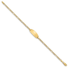 14k Polished Semi-Solid Chain/Solid Plate Figaro Link Oval 18.5x8.5mm Plate 6 inch Baby/Child ID Bracelet