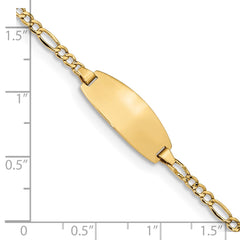 14k Polished Semi-Solid Chain/Solid Plate Figaro Link Oval 18.5x8.5mm Plate 6 inch Baby/Child ID Bracelet