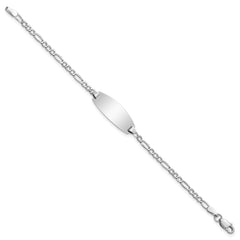 14k White Gold Polished Semi-Solid Chain/Solid Plate Figaro Link Oval 18.5x8.5mm Plate 5.5 inch Baby/Child ID Bracelet