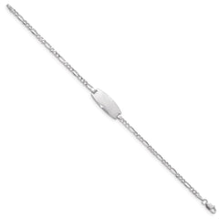 14k White Gold Polished Semi-Solid Chain/Solid Plate Figaro Link Oval 18.5x8.5mm Plate 7 inch ID Bracelet