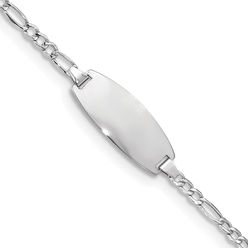 14k White Gold Polished Semi-Solid Chain/Solid Plate Figaro Link Oval 18.5x8.5mm Plate 7 inch ID Bracelet
