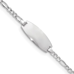 14k White Gold Polished Semi-Solid Chain/Solid Plate Figaro Link Oval 18.5x8.5mm Plate 6 inch Baby/Child ID Bracelet