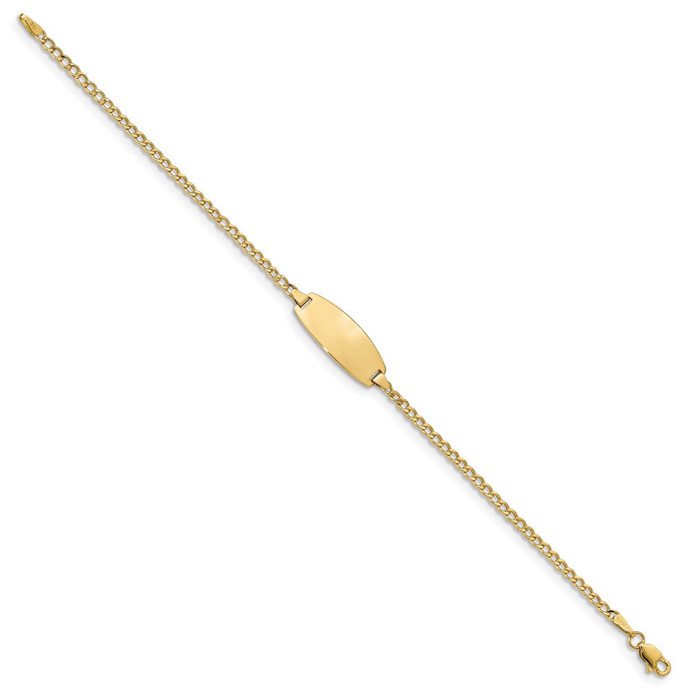 14k Polished Semi-Solid Chain/Solid Plate Curb Link Oval 18.5x8.5mm Plate 6 inch Baby/Child ID Bracelet