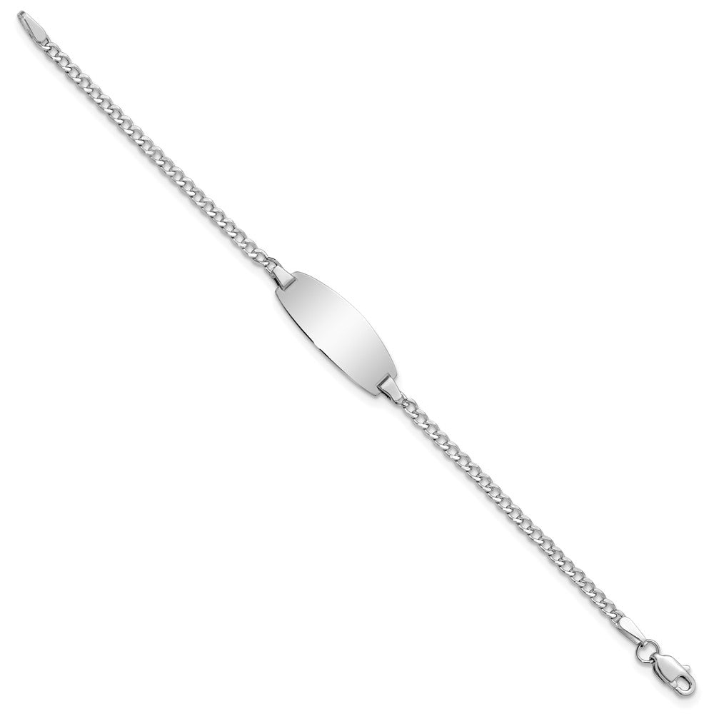 14k White Gold Polished Semi-Solid Chain/Solid Plate Curb Link Oval 18.5x8.5mm Plate 5.5 inch Baby/Child ID Bracelet