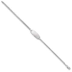 14k White Gold Polished Semi-Solid Chain/Solid Plate Curb Link Oval 18.5x8.5mm Plate 7 inch ID Bracelet