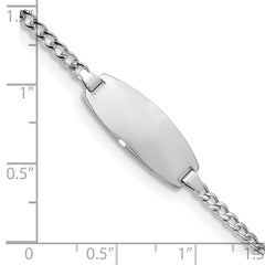 14k White Gold Polished Semi-Solid Chain/Solid Plate Curb Link Oval 18.5x8.5mm Plate 6 inch Baby/Child ID Bracelet