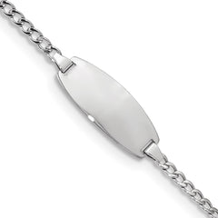 14k White Gold Polished Semi-Solid Chain/Solid Plate Curb Link Oval 18.5x8.5mm Plate 7 inch ID Bracelet