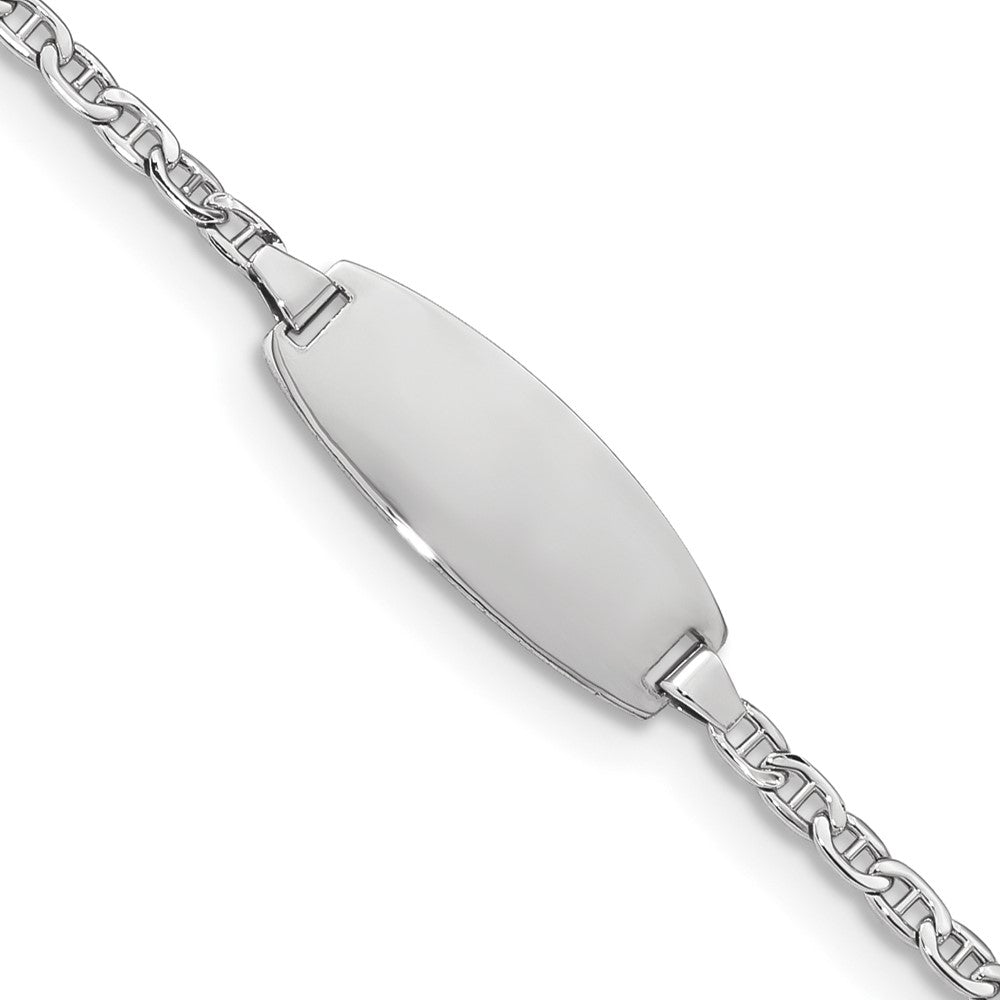 14k White Gold Polished Semi-Solid Chain/Solid Plate Anchor Link Oval 18.5x8.5mm Plate 6 inch Baby/Child ID Bracelet