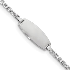 14k White Gold Polished Semi-Solid Chain/Solid Plate Anchor Link Oval 18.5x8.5mm Plate 6 inch Baby/Child ID Bracelet