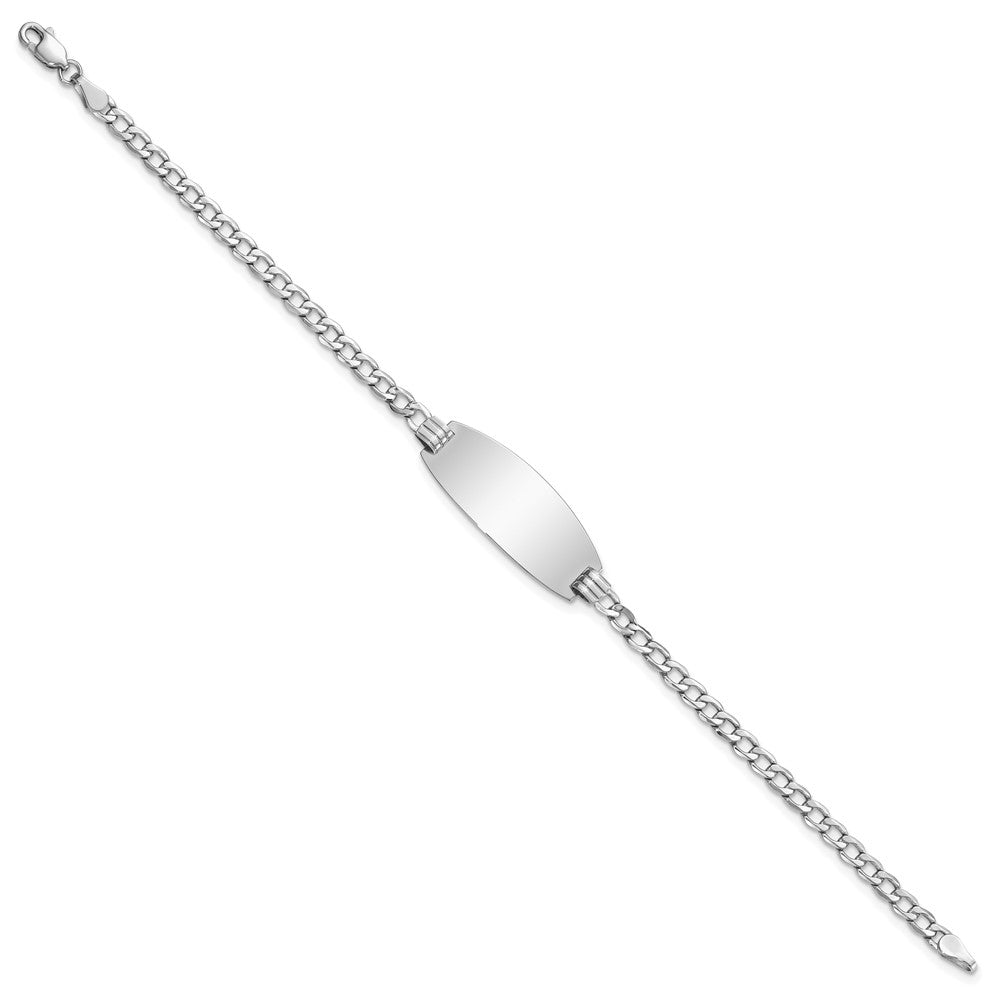14k White Gold Polished Semi-Solid Chain/Solid Plate Curb Link Oval 25x11.5mm Plate 8 inch ID Bracelet