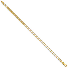14k 4mm Hollow Double Link 8 inch Charm Bracelet